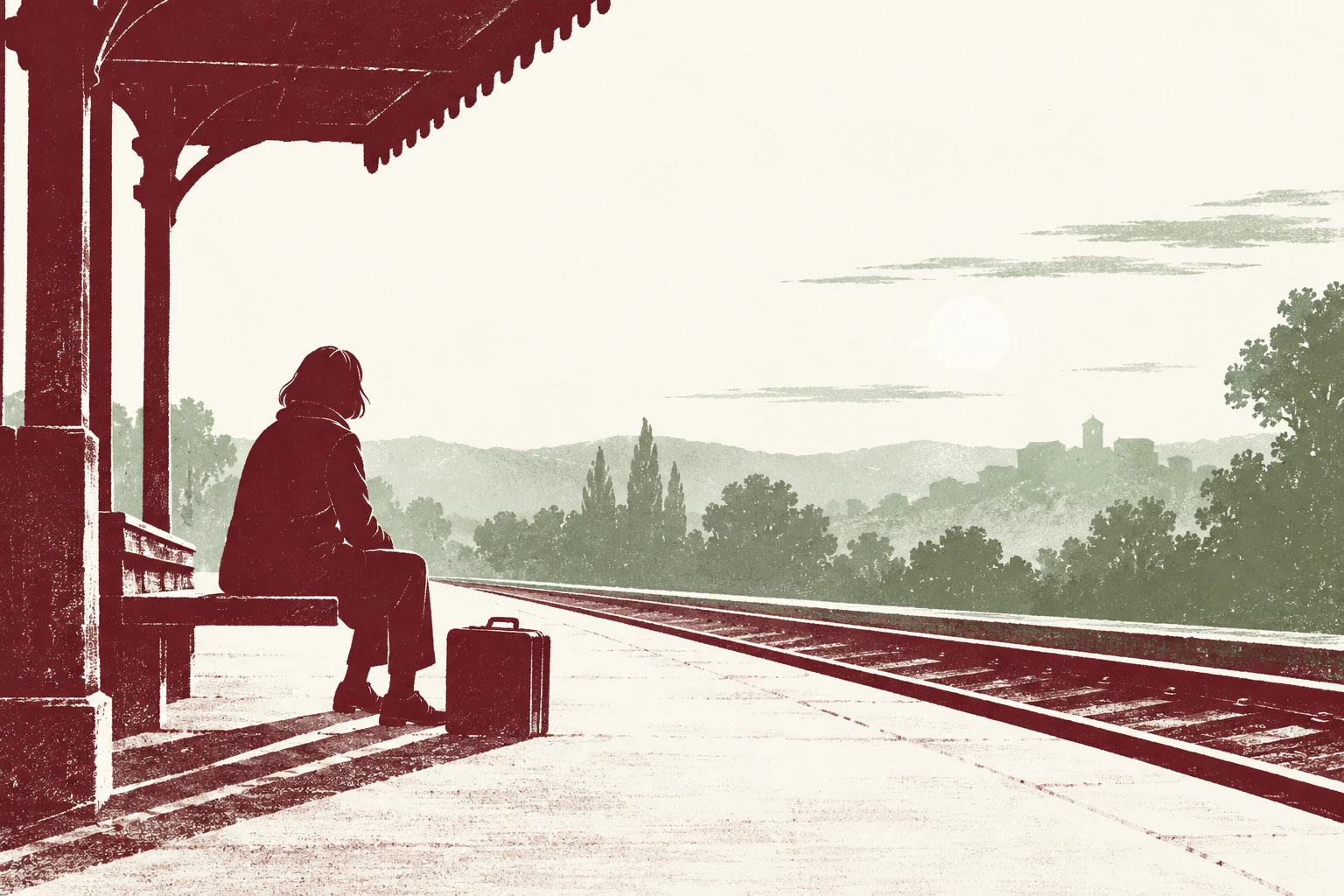 Ilustración IA de una persona ficticia con equipaje en una estación inventada; no representa una baja médica ni un conflicto laboral real.